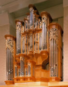 Fritts pipe organ, Gottfried and Mary Fuchs Organ, Pacific Lutheran University, Tacoma WA, wood carver Jude Fritts